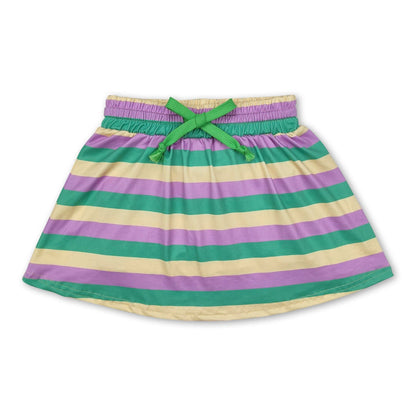 Yellow purple green stripe girls mardi gras skirt: Stripe / 7-8T