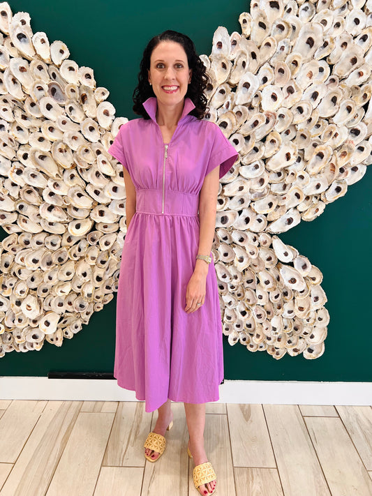 The Marie Zip up Dress: MAUVE PINK