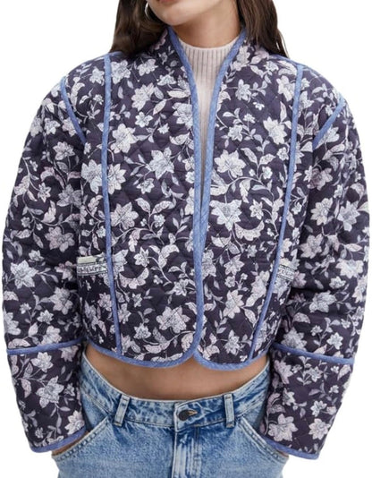Reversible Quilted cropped jacket with pockets on both sides