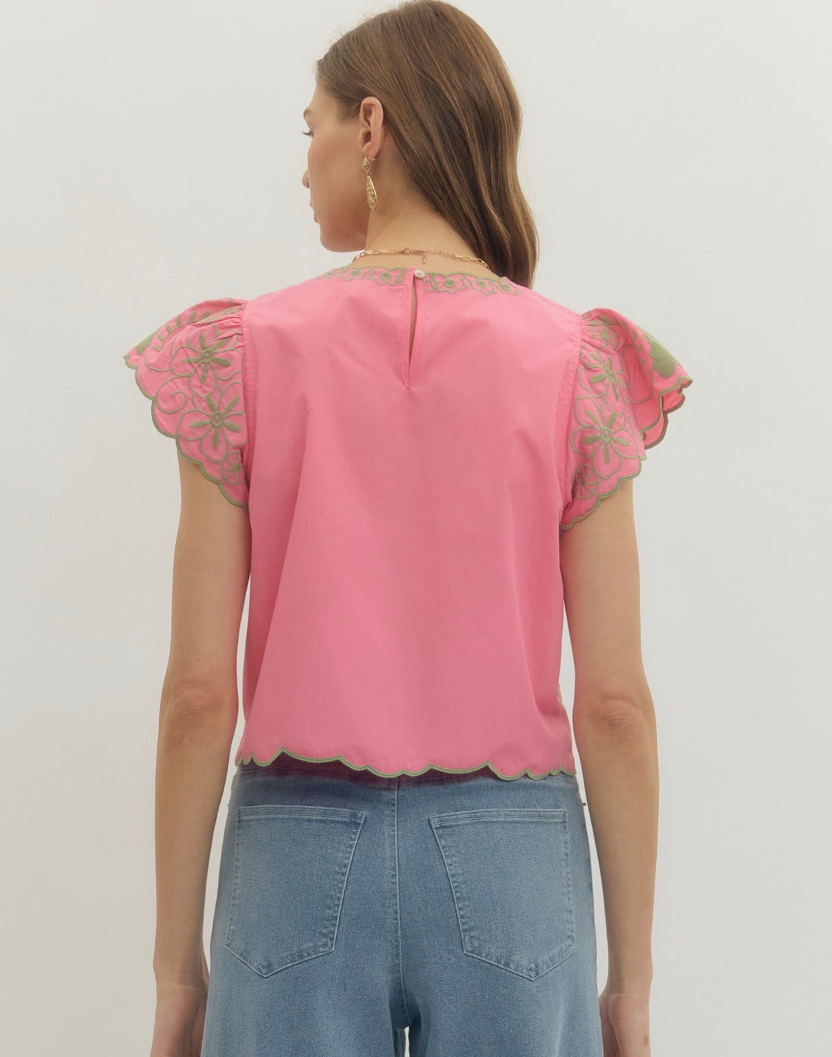 Entro embroidered blouse Pink/Green