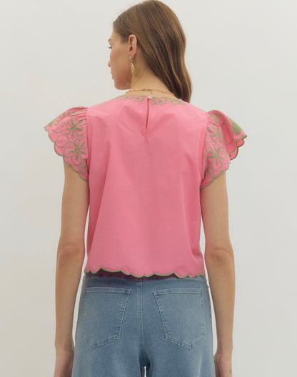 Entro embroidered blouse Pink/Green