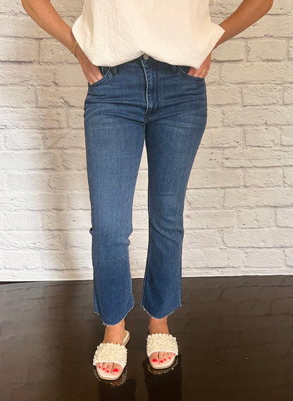 Dark Wash cropped flare jeans