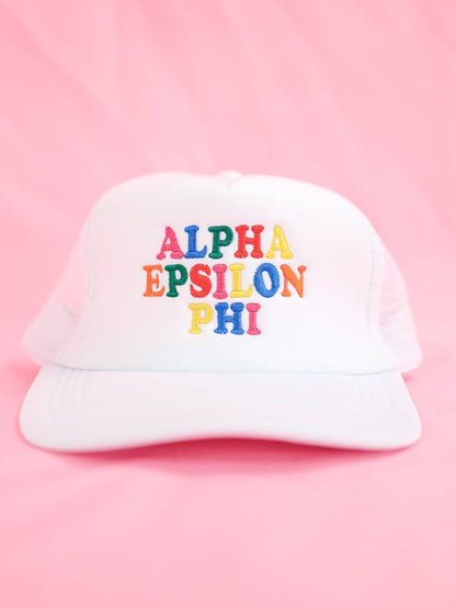 Sorority Fun Times Trucker Hat: ALPHA OMICRON PI