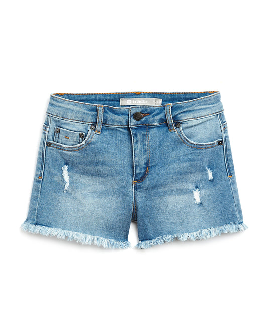 Tractr GIRLS- Brittany 5 pocket fray shorts with deconstruction