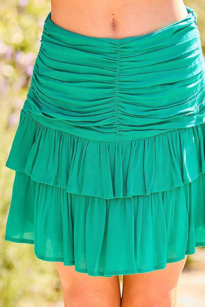 Ruffle Pleated Skirt: Jade green / L