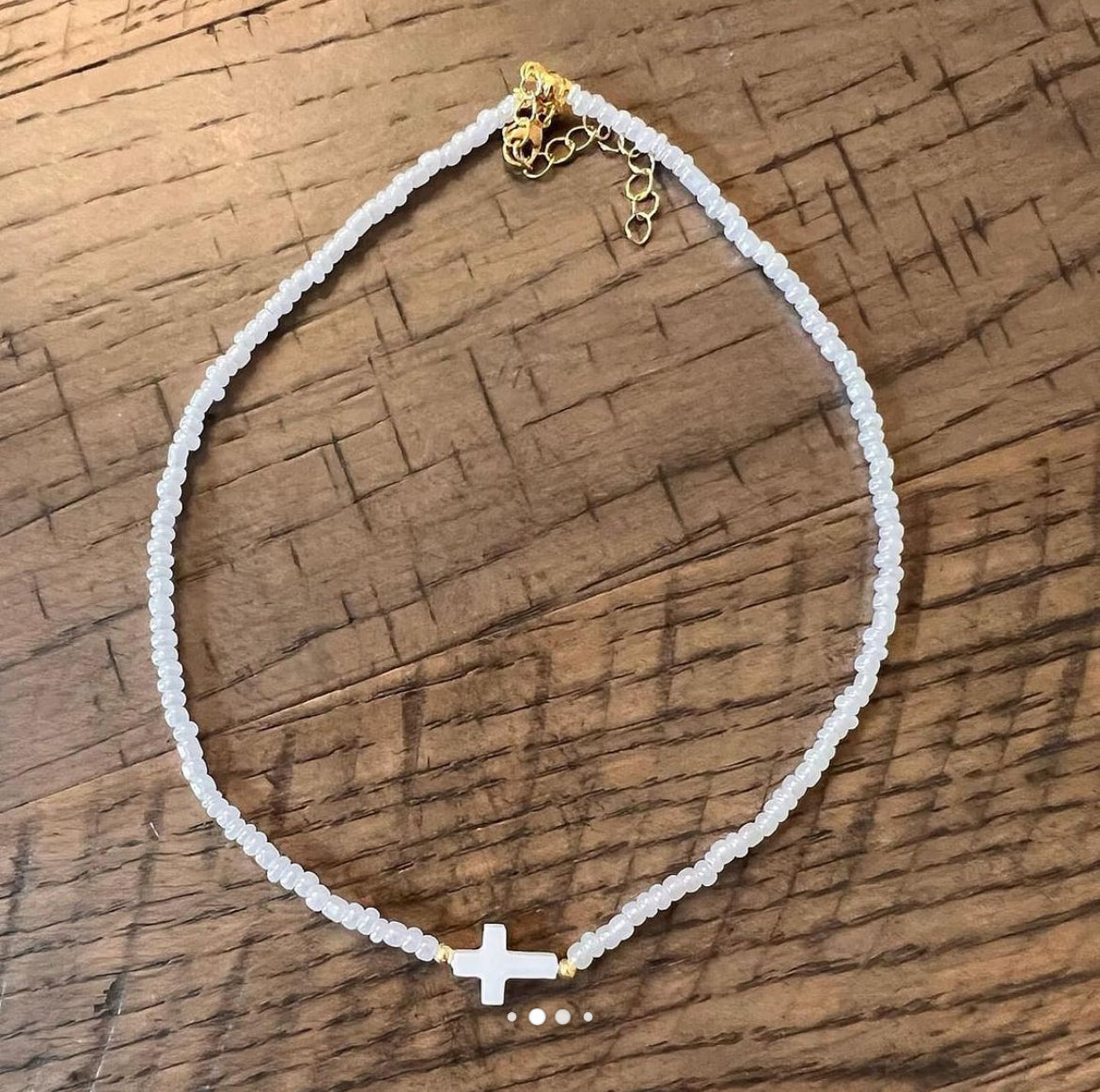 White cross beaded necklace