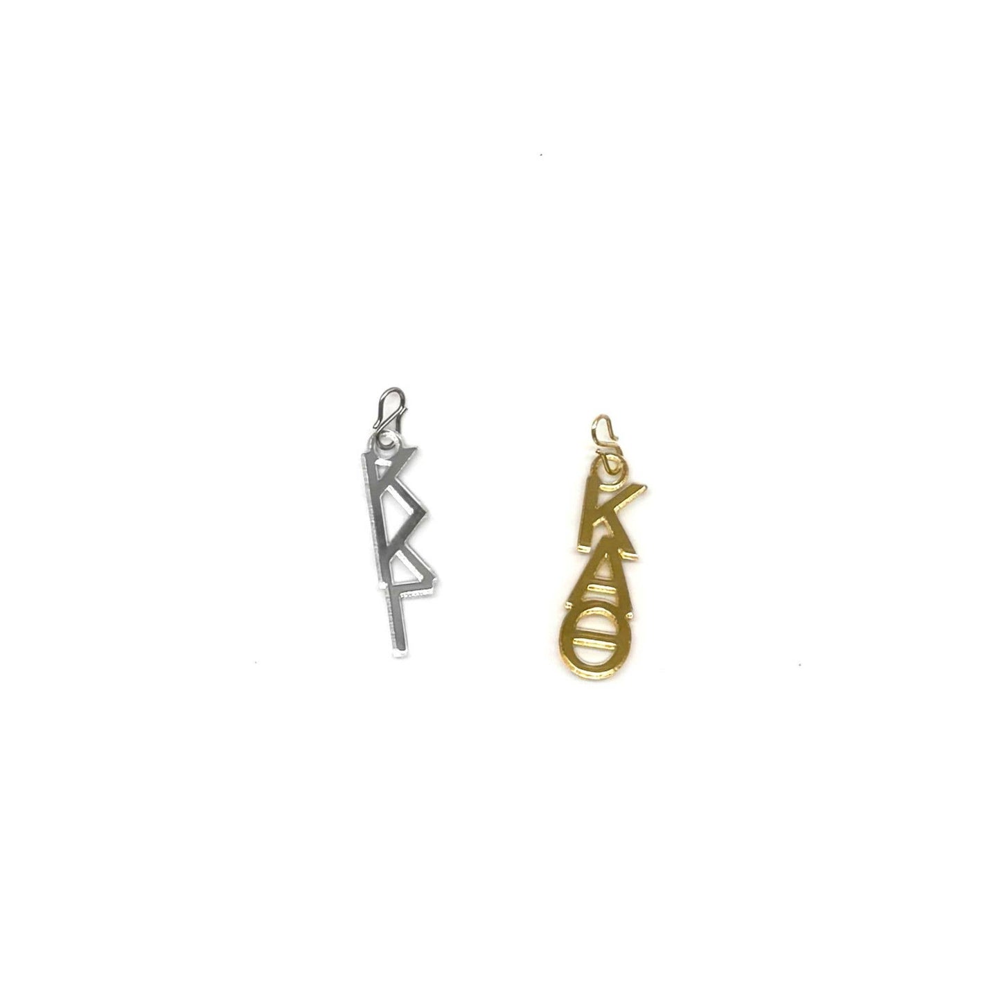 Acrylic Sorority Charms- Stacked Geo Greek Letters: Mirror Gold / O Lever Ring Clasp / Alpha Gamma Delta