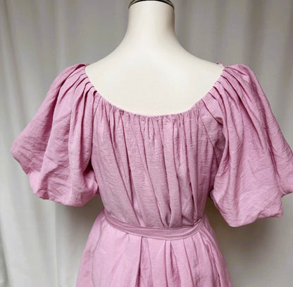 Endless Rose pleated detail puff sleeve mini dress / PINK