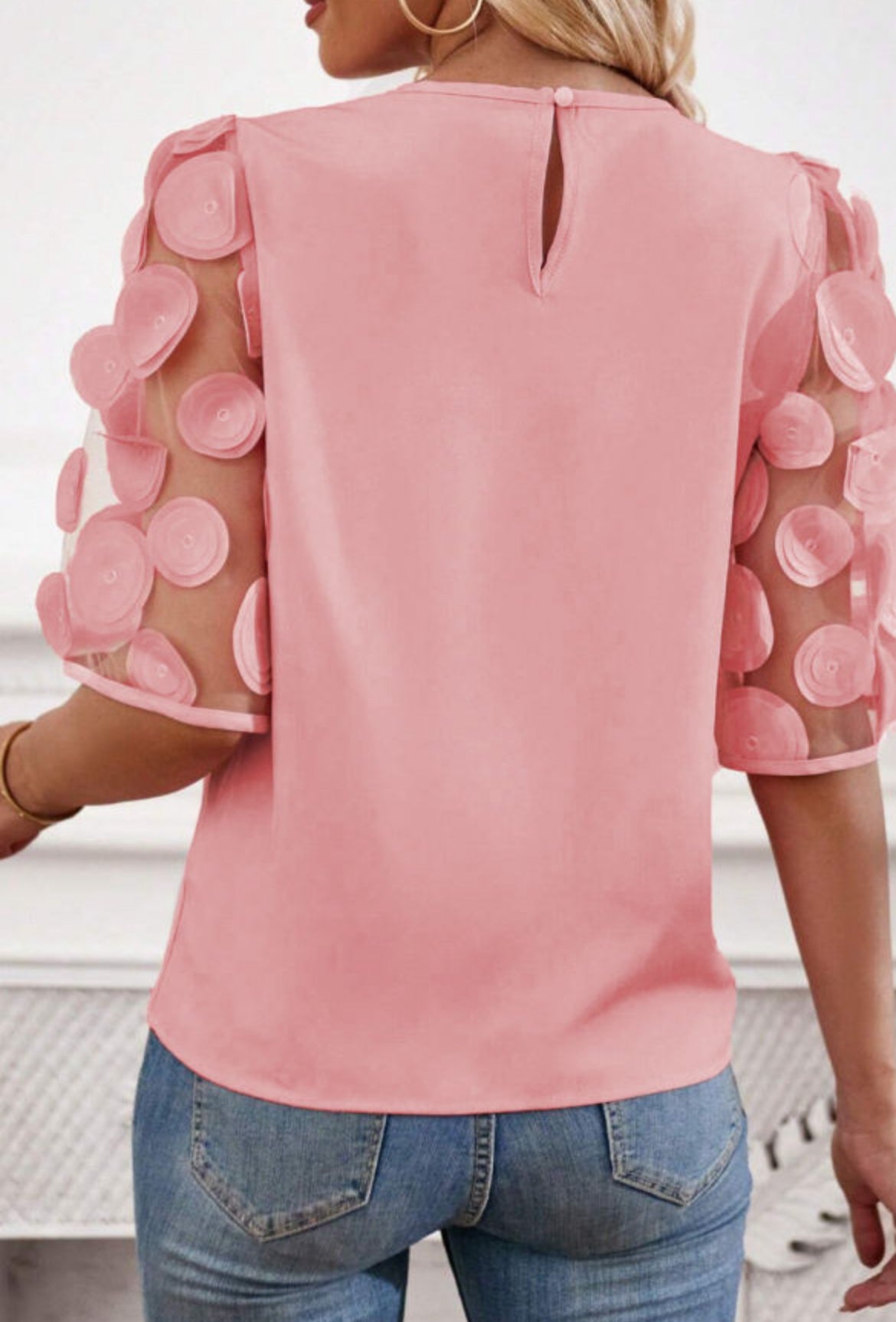 Blowing Bubbles sheer sleeve Dusty Pink blouse