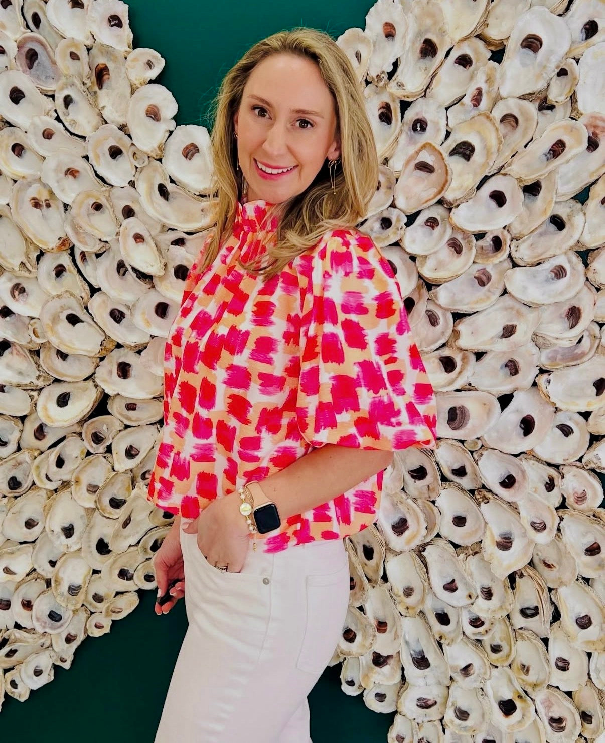 CLEARANCE: Pink Floral tie front blouse cropped ruffle bottom