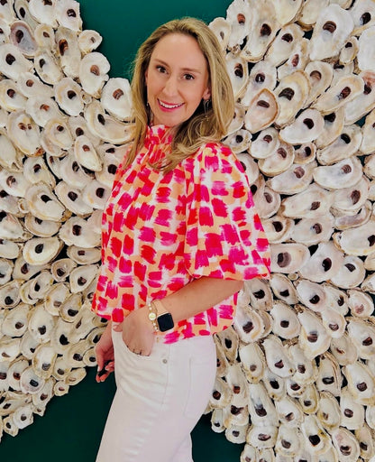 CLEARANCE: Pink Floral tie front blouse cropped ruffle bottom