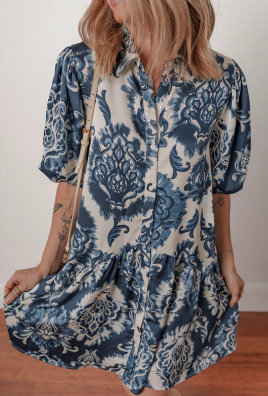 Cream Blue floral dress
