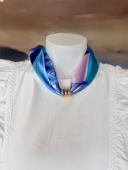 Mulberry Collective scarf with ring / cuff - teal blues : gold ring cuff