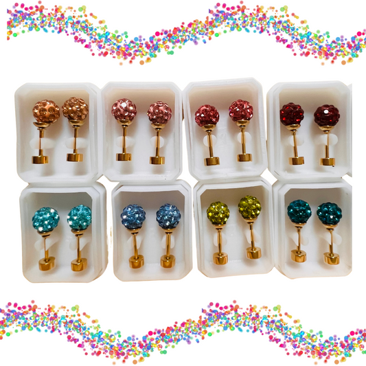 Sparkling Gems Ball stud earrings for Sensitive Ears with Screw Back