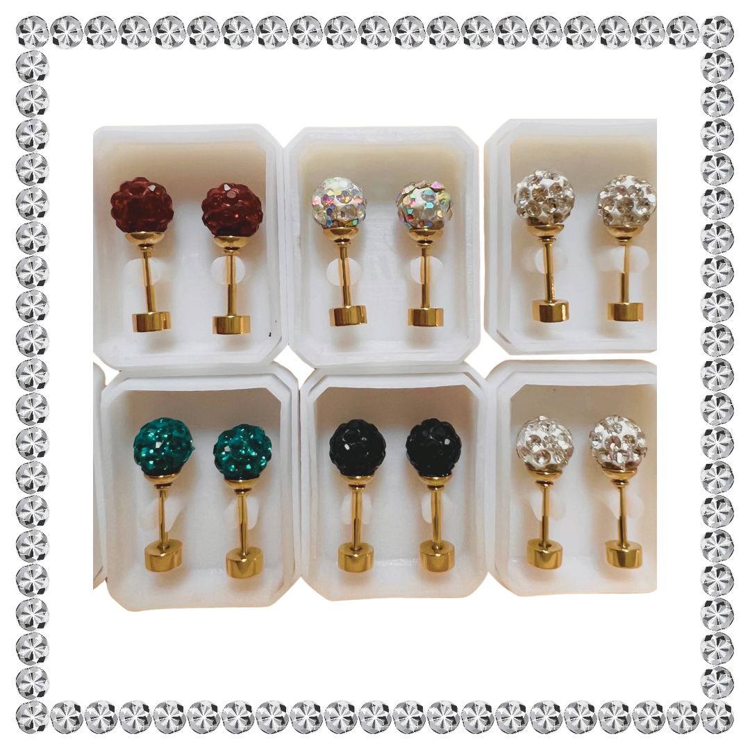 Sparkling Gems Ball stud earrings for Sensitive Ears with Screw Back