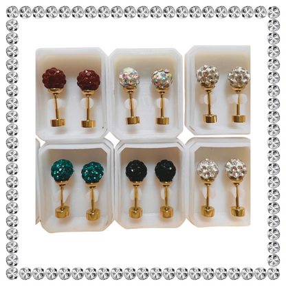 Sparkling Gems Ball stud earrings for Sensitive Ears with Screw Back