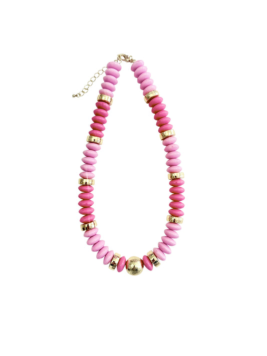 Tobie Beaded Disc Necklace- Pink