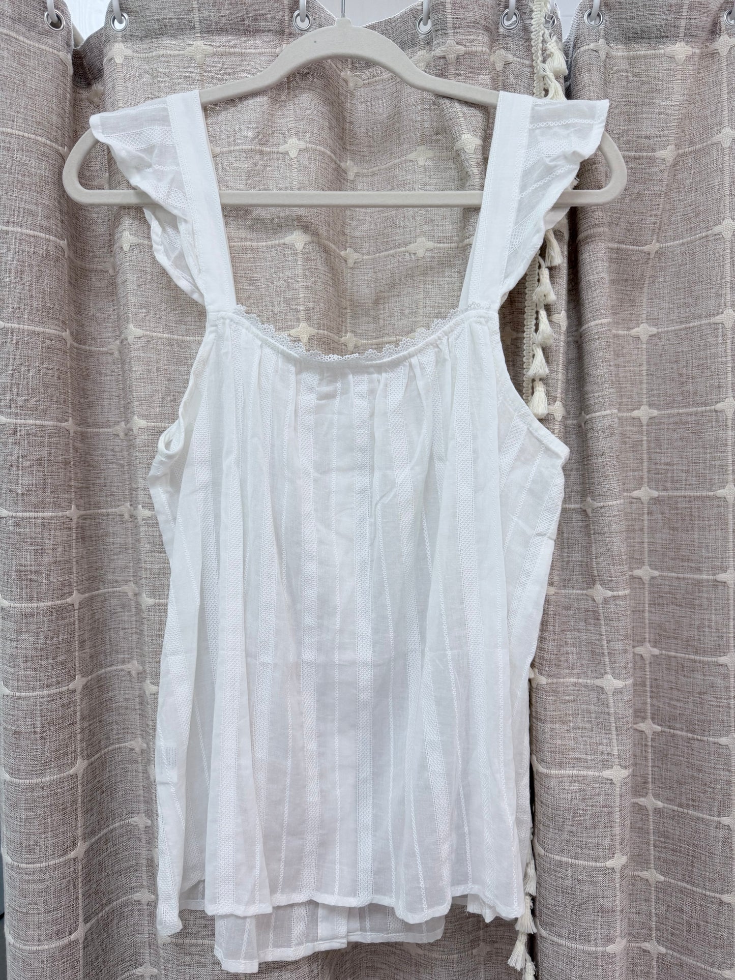 Lace trim cotton flutter sleeve blouse
