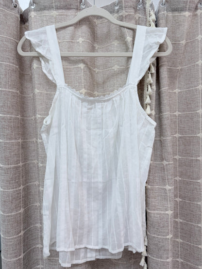 Lace trim cotton flutter sleeve blouse