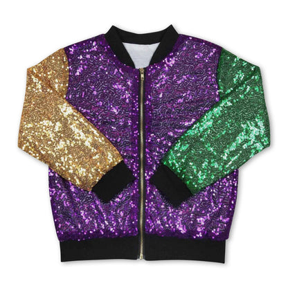 Purple gold green sequin kids mardi gras jacket: 14-16T