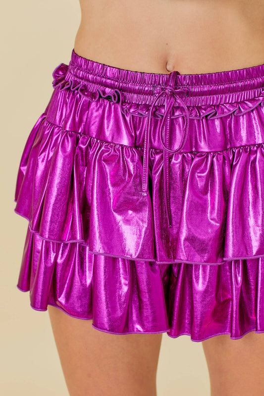 Metallic Ruffle Skort: PURPLE / L