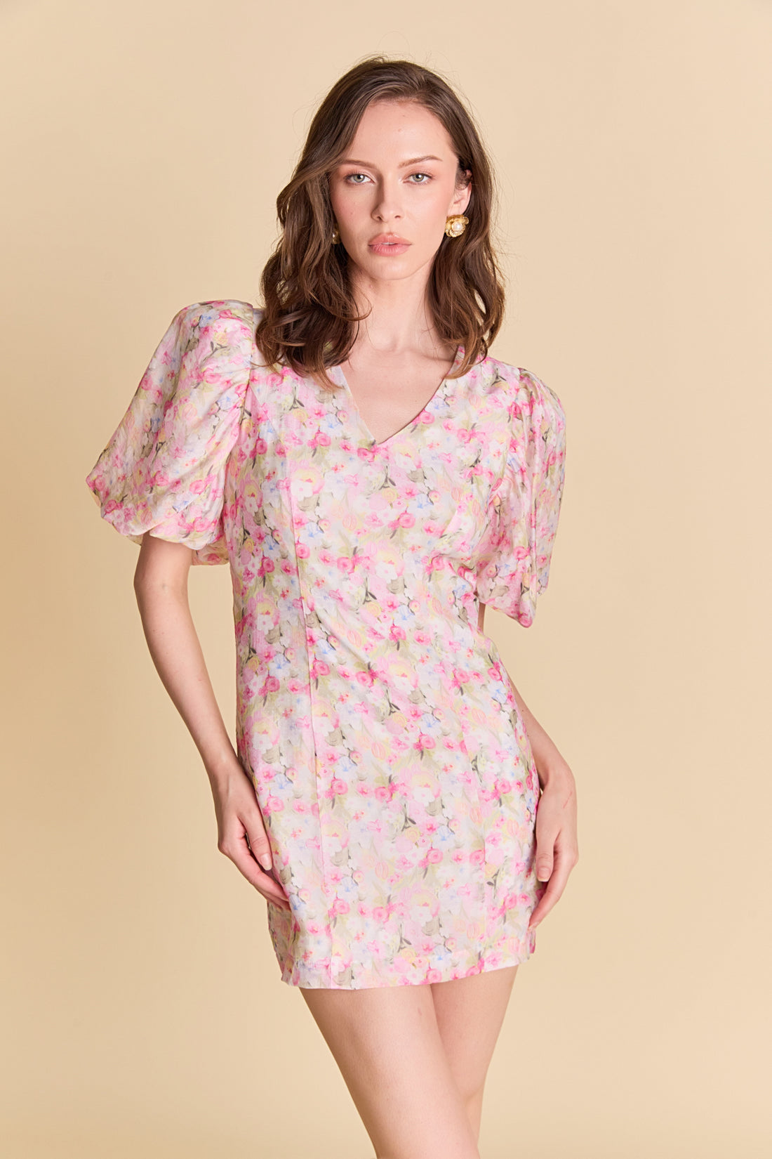 La’Ven Puff Sleeve Fitted Mini Dress