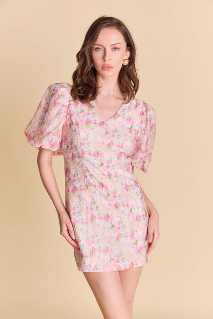 La’Ven Puff Sleeve Fitted Mini Dress
