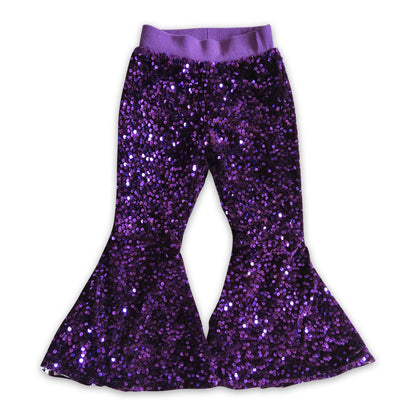 Purple gold green stripe sequin girls Mardi gras pants: Stripe small sequin / 6-12M