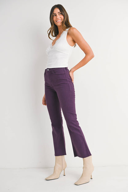 BP370J-A - PURPLE - High Rise Tonal Crop Flare