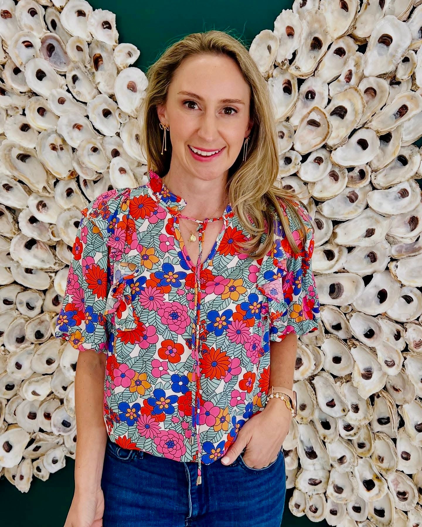 CLEARANCE: Pink Floral tie front blouse cropped ruffle bottom