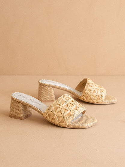 The Winona - Natural Woven Raffia Block Heel: NATURAL