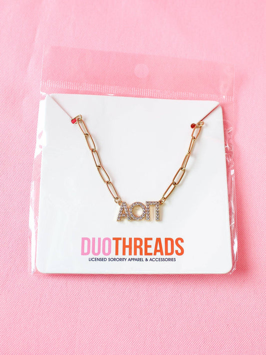Rhinestone Sorority Necklace: ALPHA OMICRON PI