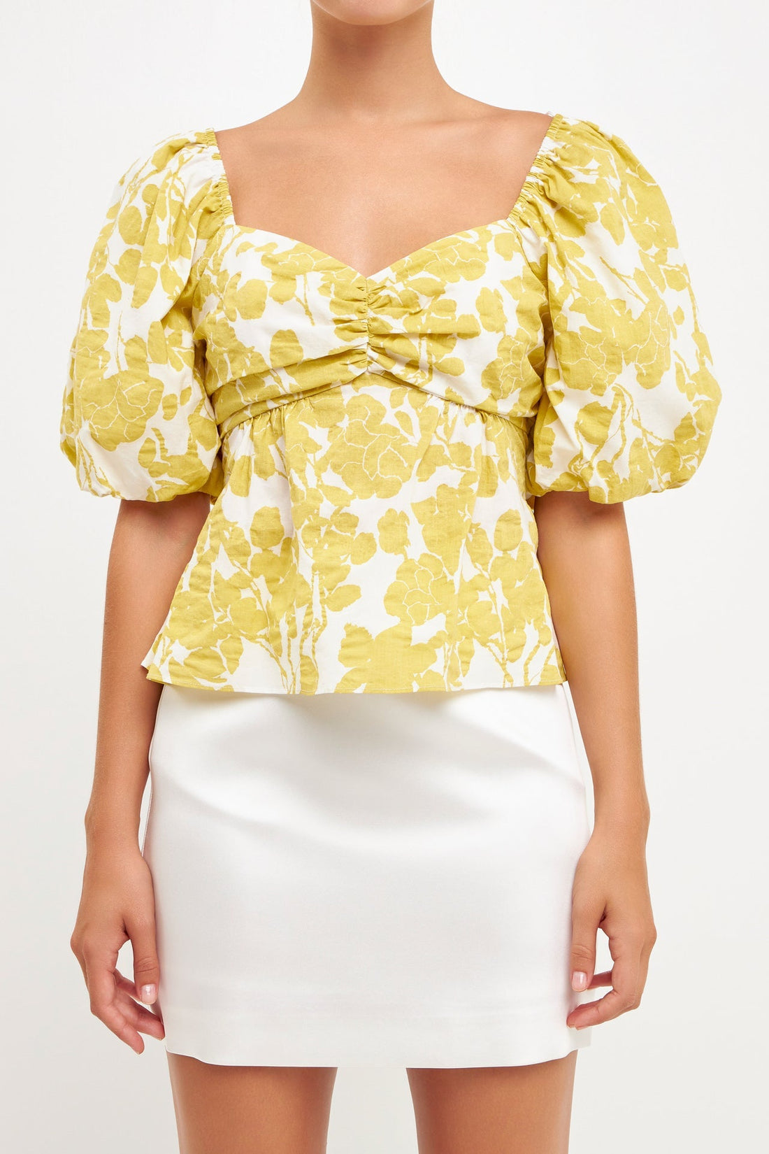 La’Ven Floral Tied Back Top / Chartreuse