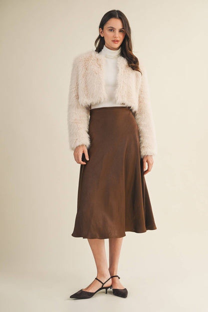 Cream CROPPED FAUX FUR JACKET