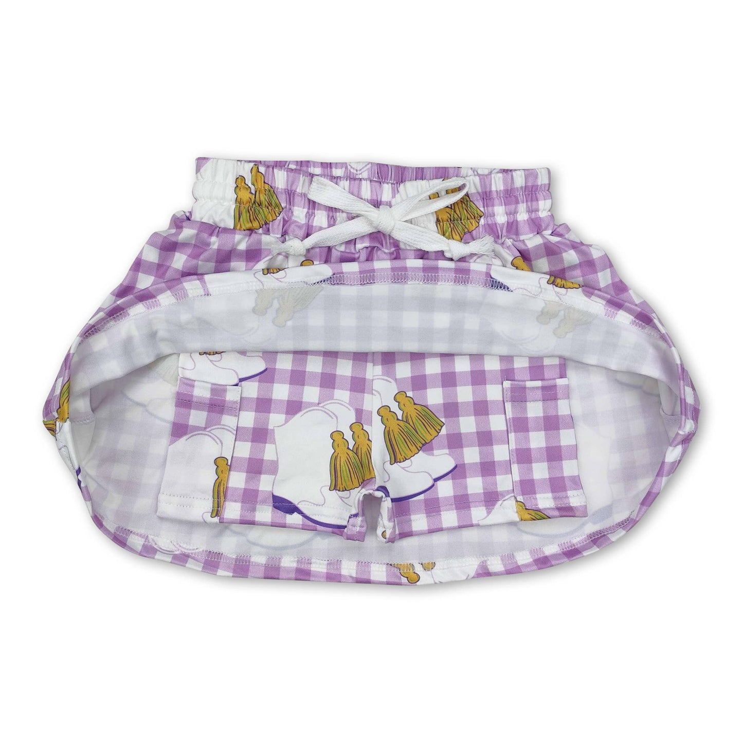 Yellow purple green stripe girls mardi gras skirt: Purple plaid / 4T