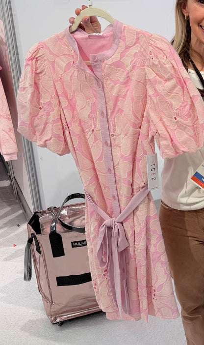 TCEC Floral Eyelet Button Front Mini dress - PINK