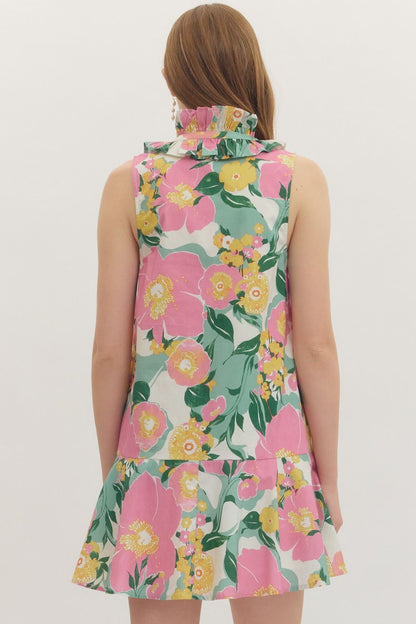 Entro Botanical print sleeveless mini dress