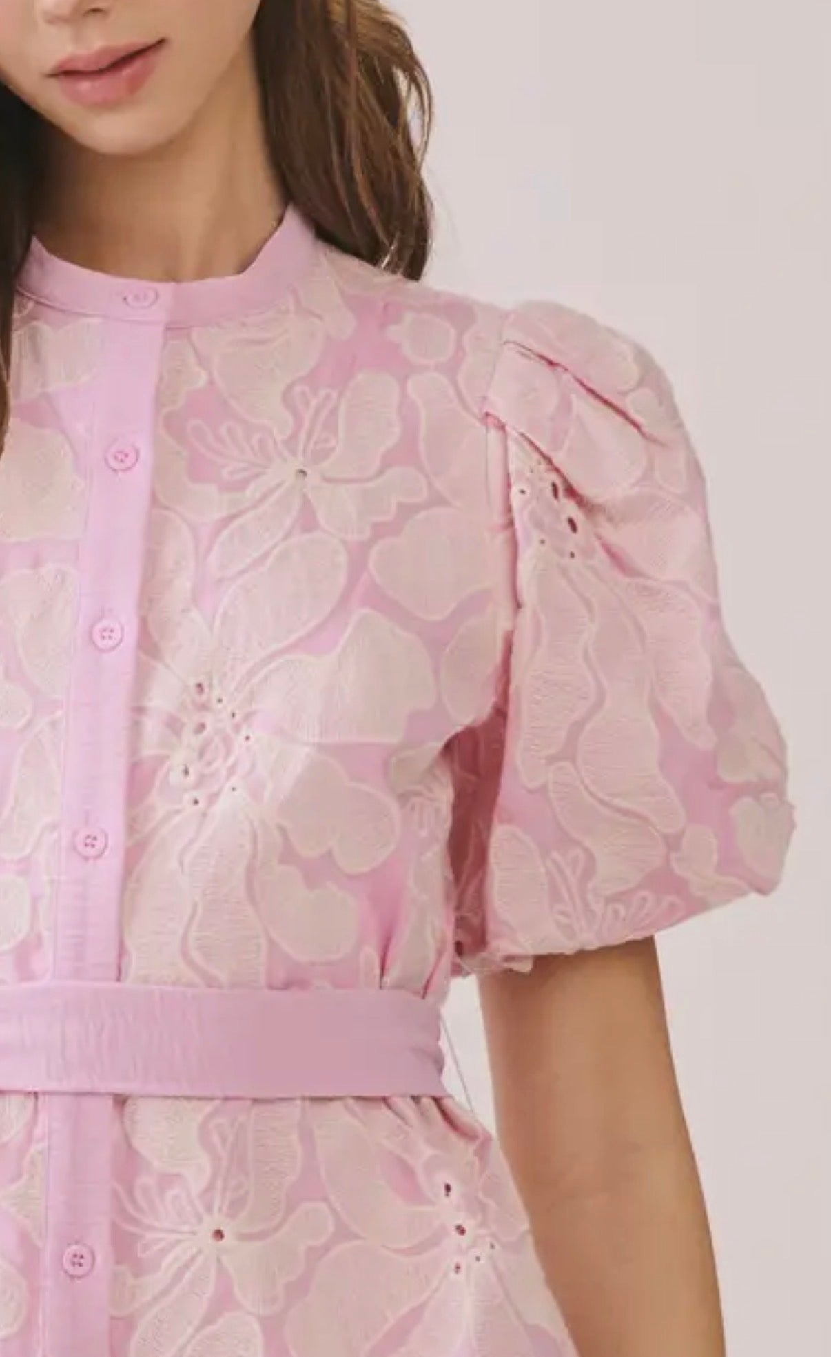 TCEC Floral Eyelet Button Front Mini dress - PINK