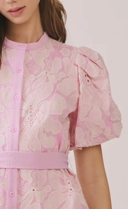TCEC Floral Eyelet Button Front Mini dress - PINK