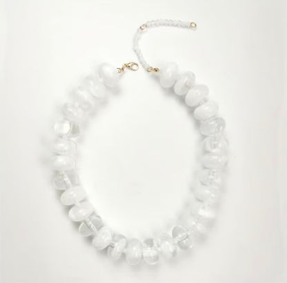 Chunky Beaded Necklace: WHITE