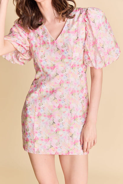 La’Ven Puff Sleeve Fitted Mini Dress
