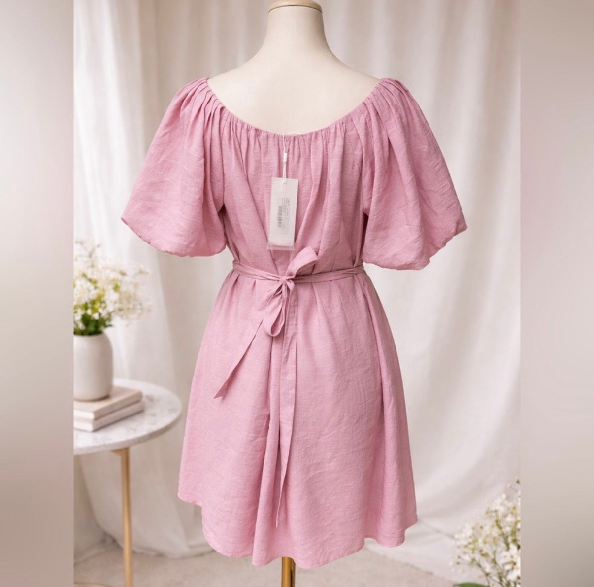 Endless Rose pleated detail puff sleeve mini dress / PINK