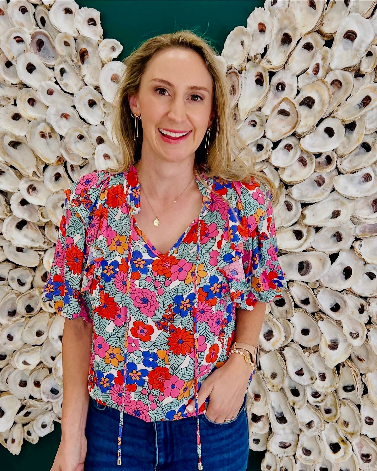 CLEARANCE: Pink Floral tie front blouse cropped ruffle bottom
