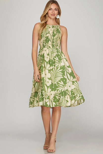 She+Sky mid dress / Green tropical