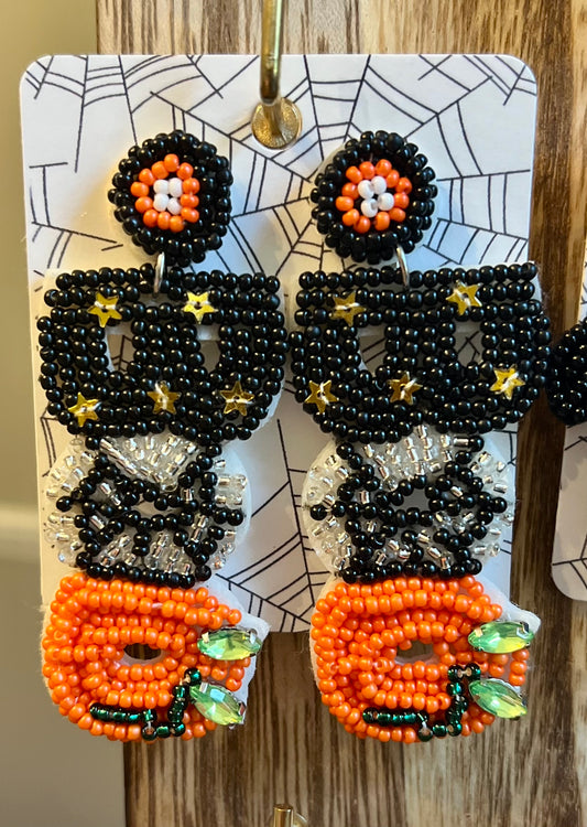 BOO Black & Orange beaded earrings