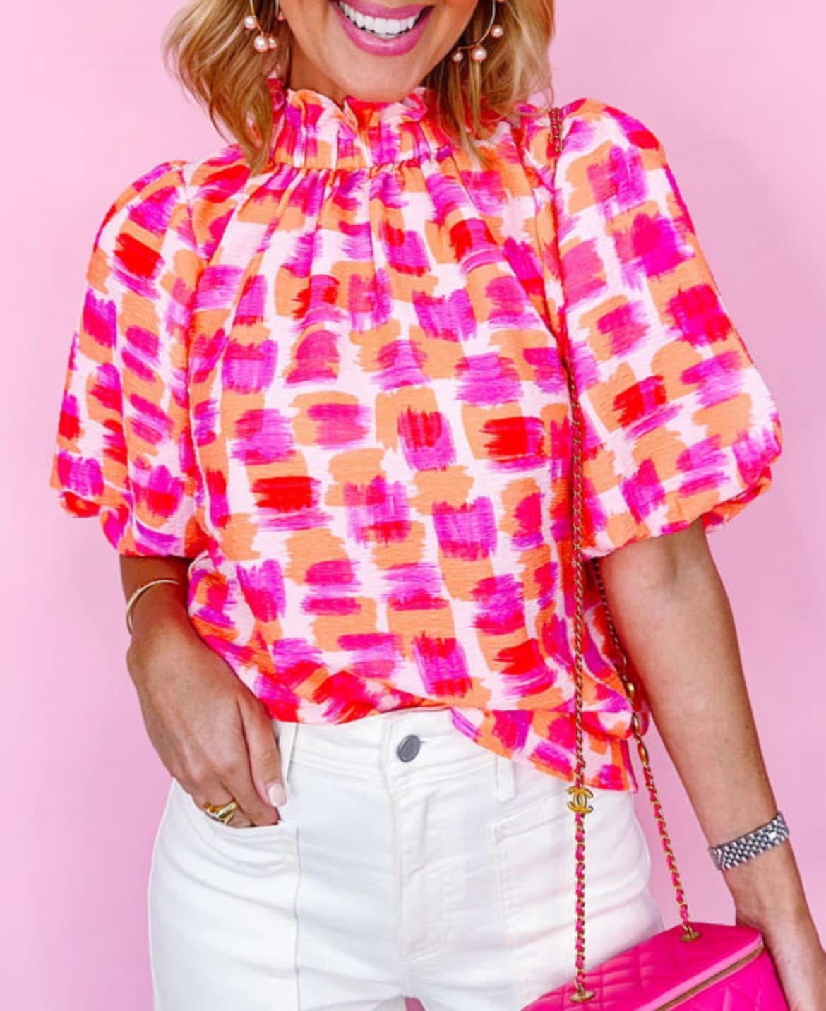 CLEARANCE: Pink Floral tie front blouse cropped ruffle bottom