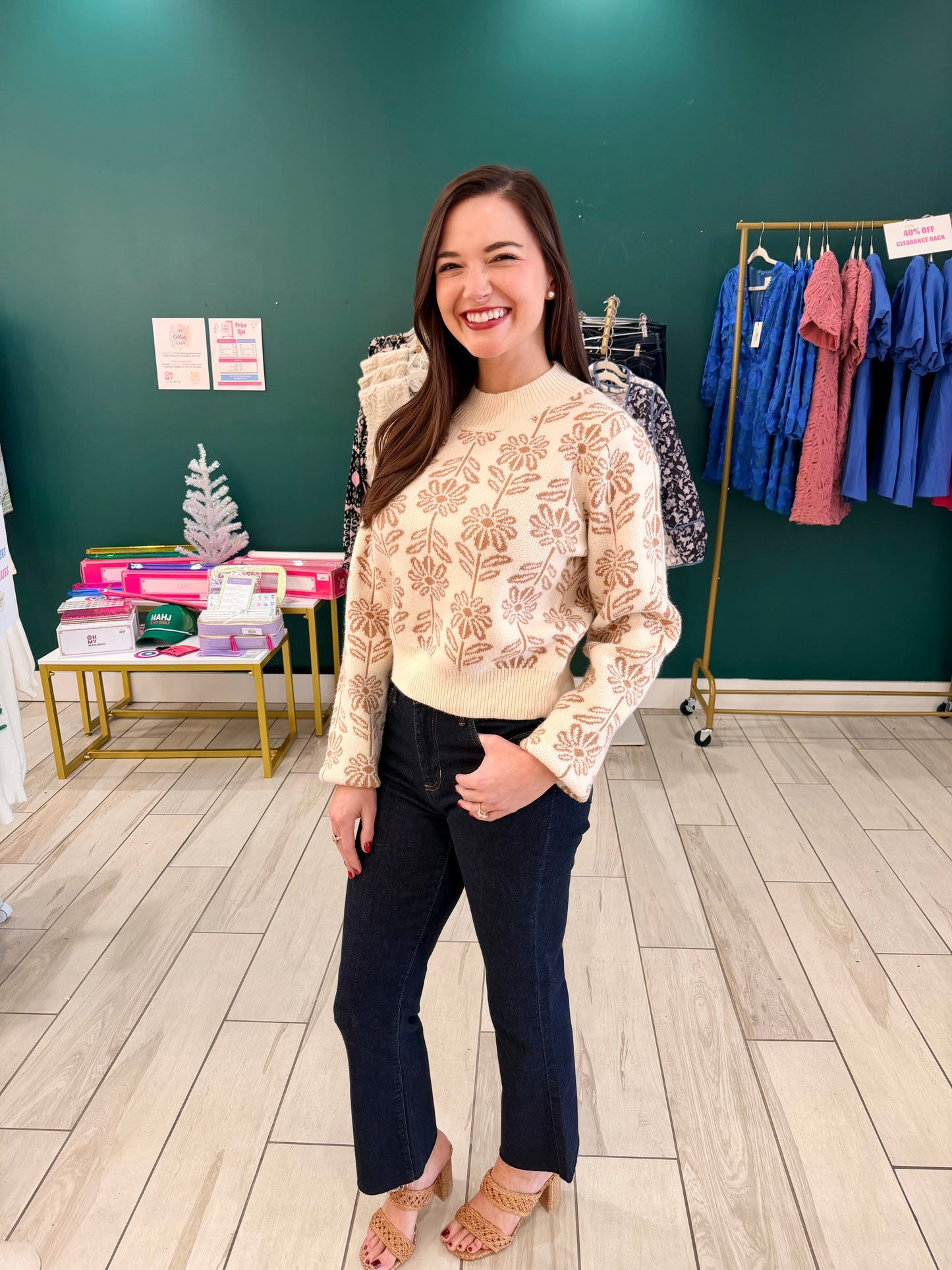 Floral Knit Sweater : Taupe Beige