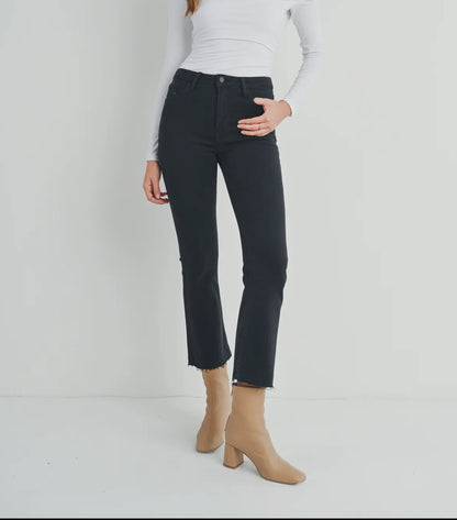 Black cropped flare jeans