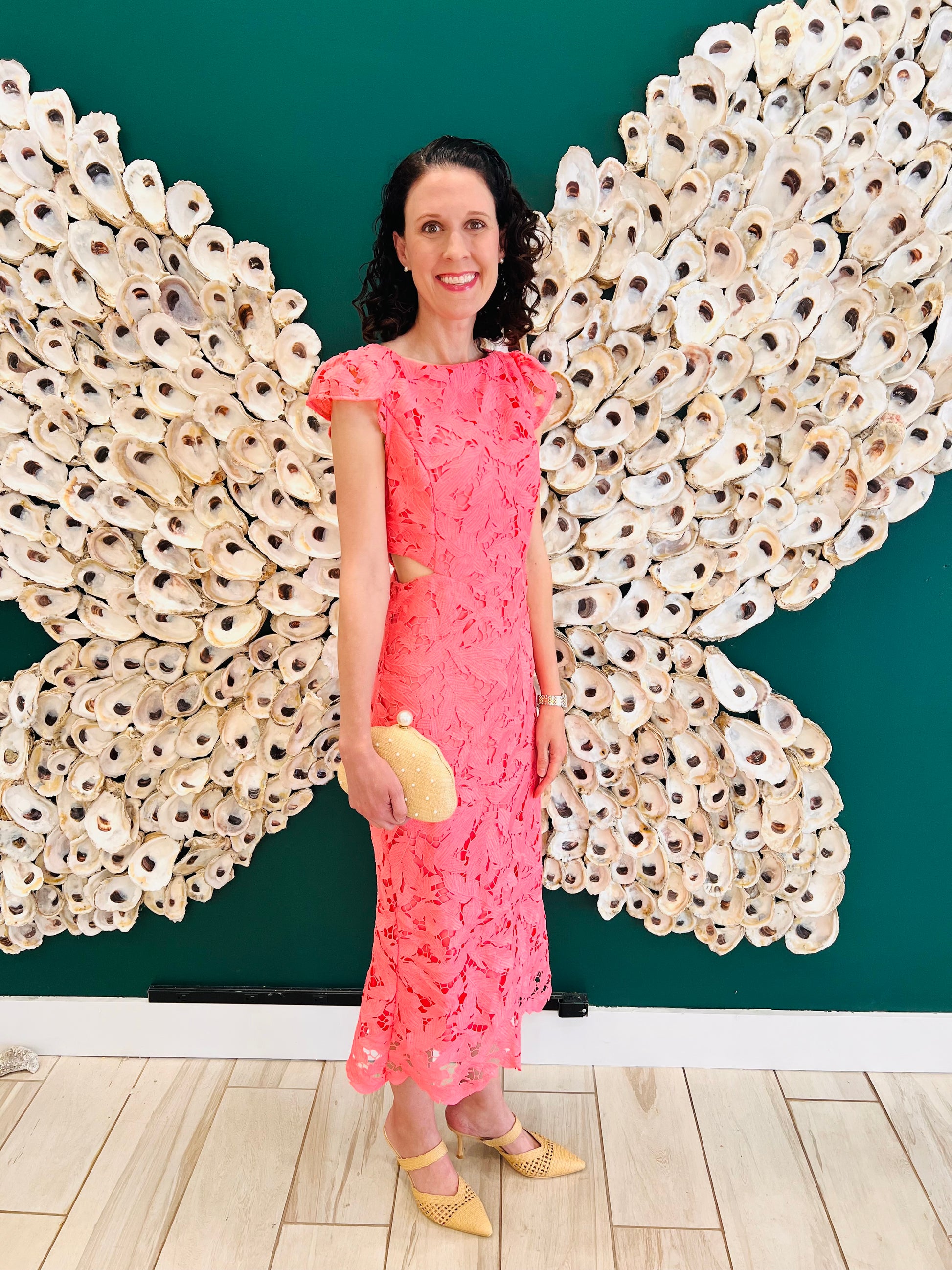 Adelyn Rae: Portia 3D Lace Cap Sleeve Midi Dress: Coral The Squad Boutique Adelyn Rae: Portia 3D Lace Cap Sleeve Midi Dress: Coral The Squad Boutique