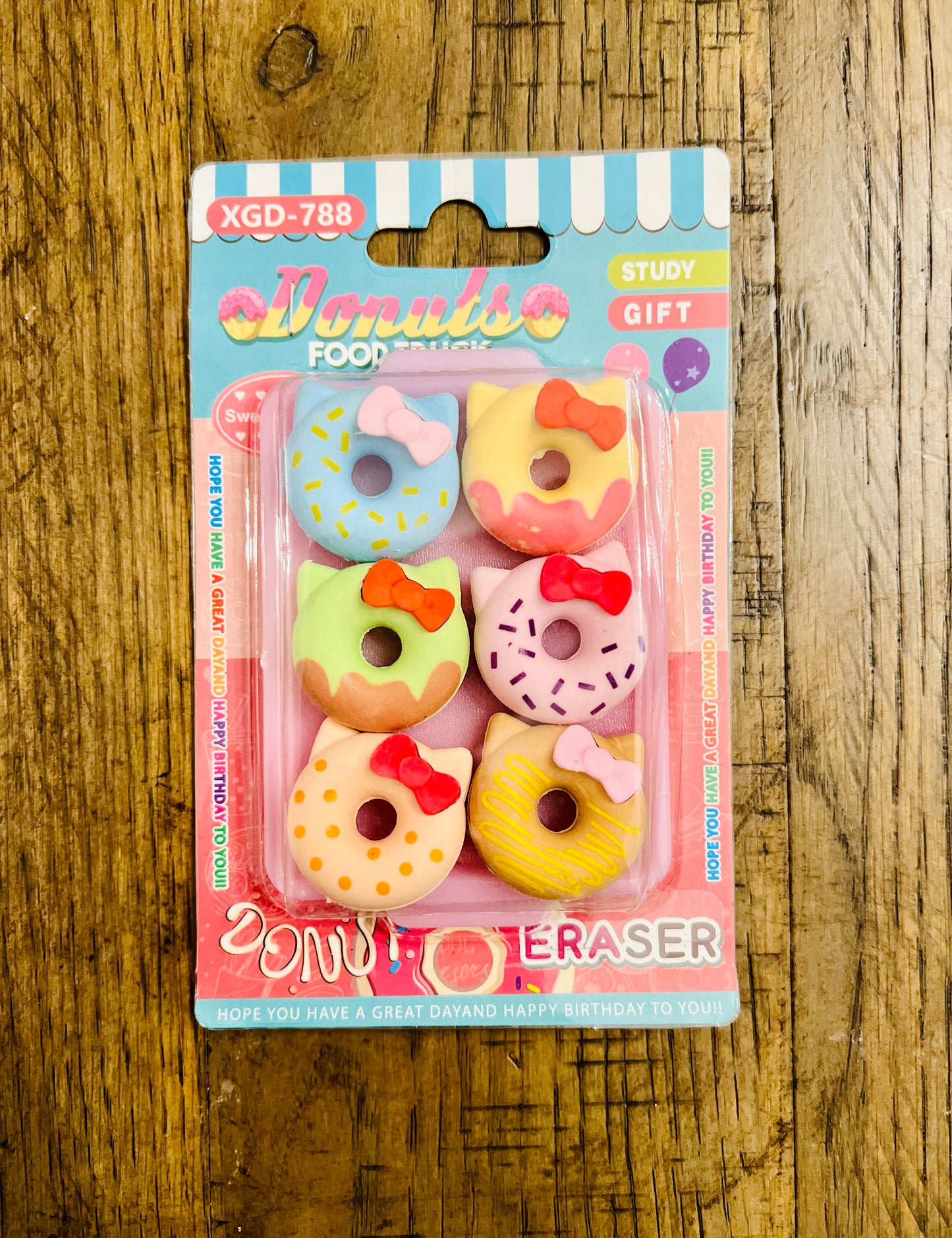 Kitty Cat donuts erasers with tray